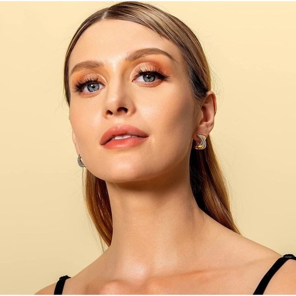 Earrings 18K Gold Plated Hoop Earrings Round Cue Cubic Zirconia Gold Silver C1 - Picture 12 of 12